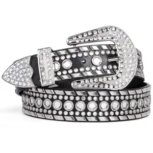 Rhinestone Belt for Men Women Western Cowboy Cowgirl Bling Studded Leather Belt for Jeans Pants