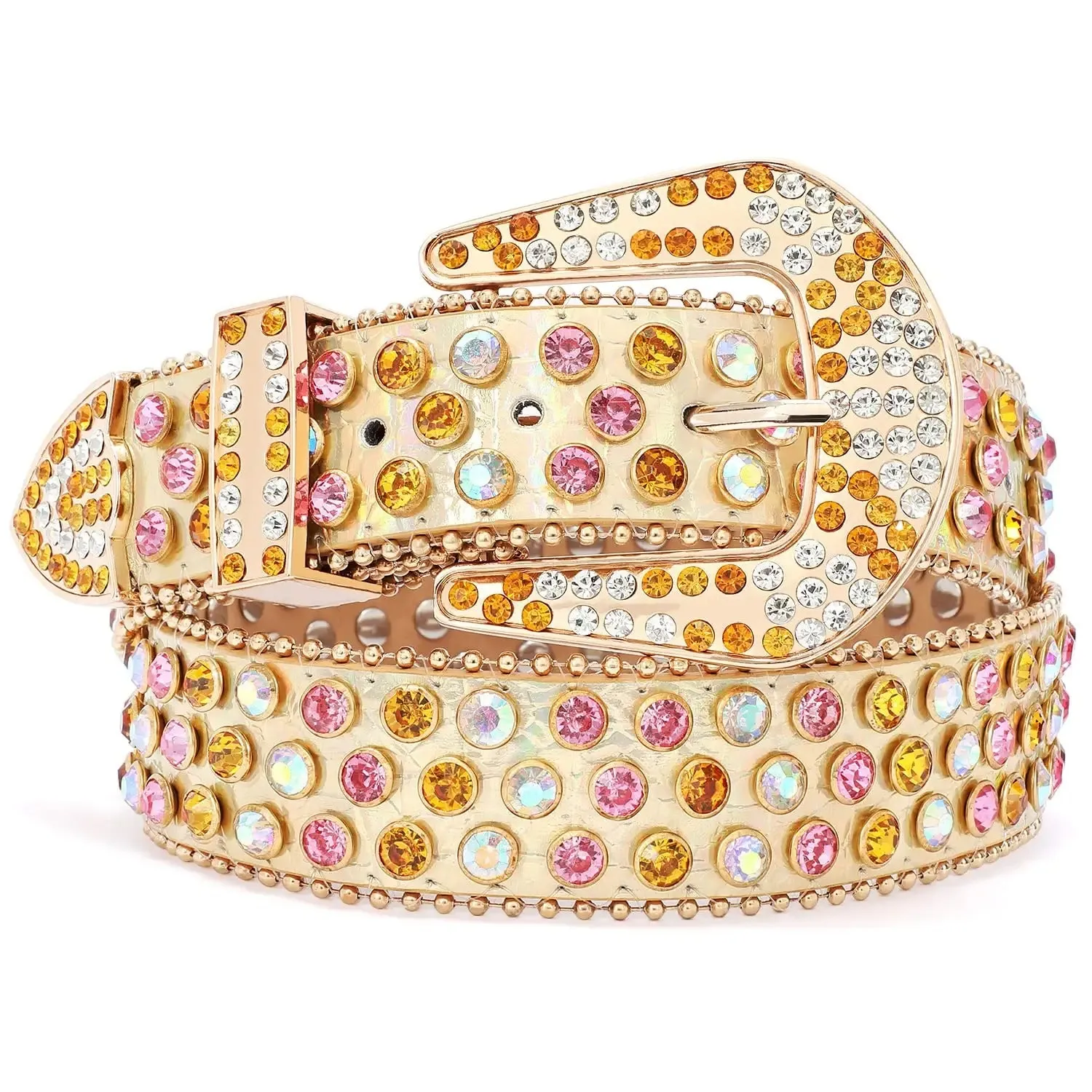Rhinestone Belt for Men Women Western Cowboy Cowgirl Bling Studded Leather Belt for Jeans Pants