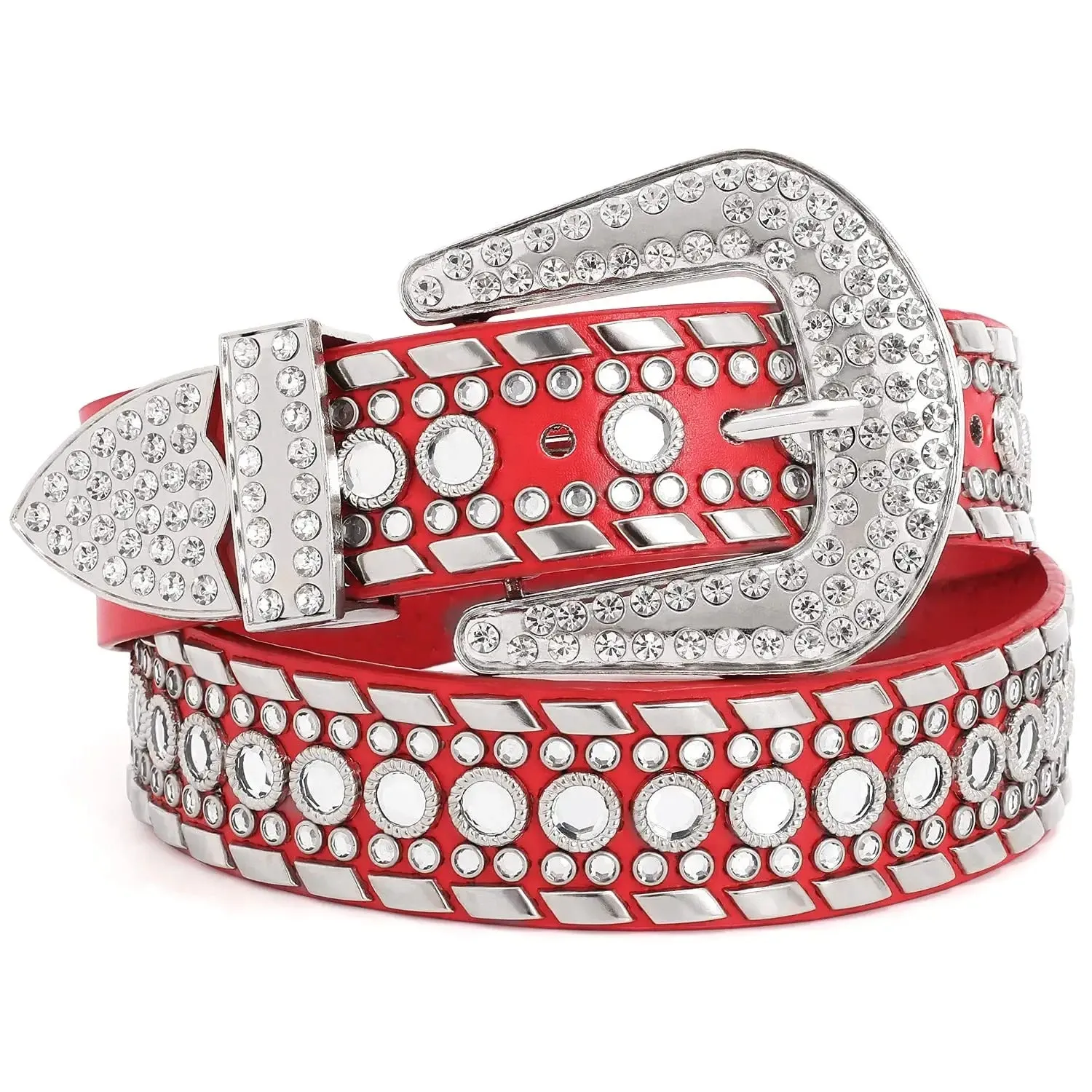 Rhinestone Belt for Men Women Western Cowboy Cowgirl Bling Studded Leather Belt for Jeans Pants