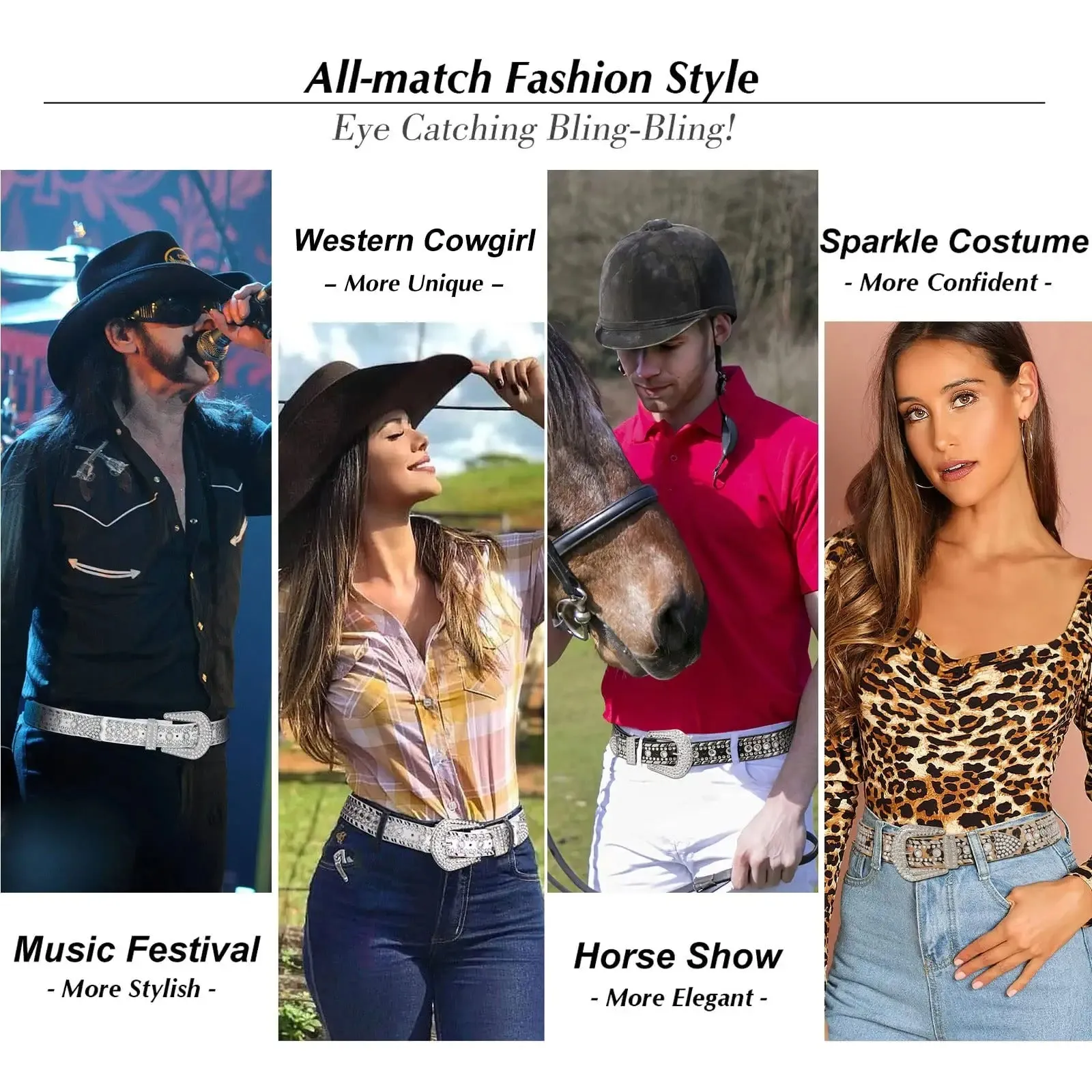 Rhinestone Belt for Men Women Western Cowboy Cowgirl Bling Studded Leather Belt for Jeans Pants