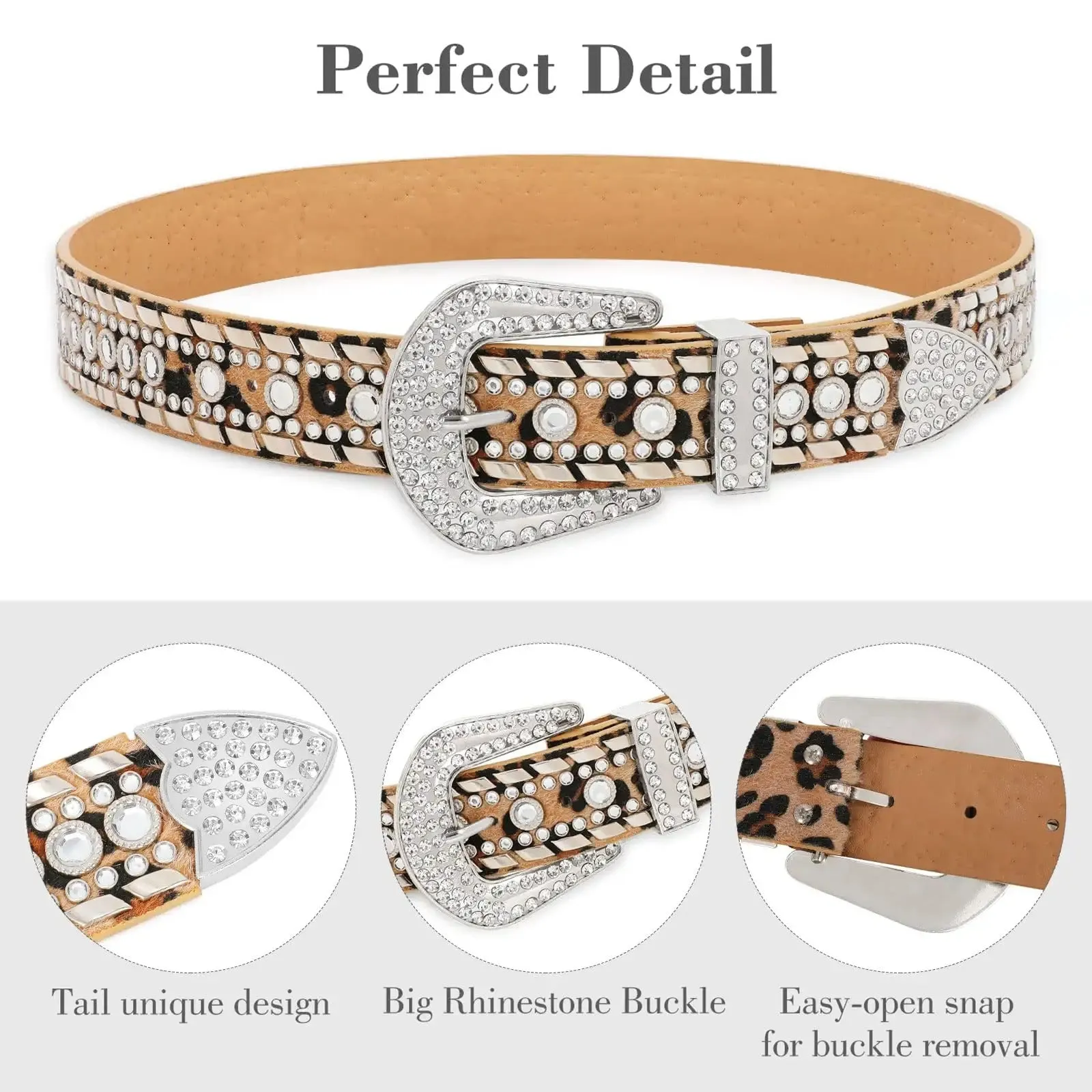 Rhinestone Belt for Men Women Western Cowboy Cowgirl Bling Studded Leather Belt for Jeans Pants