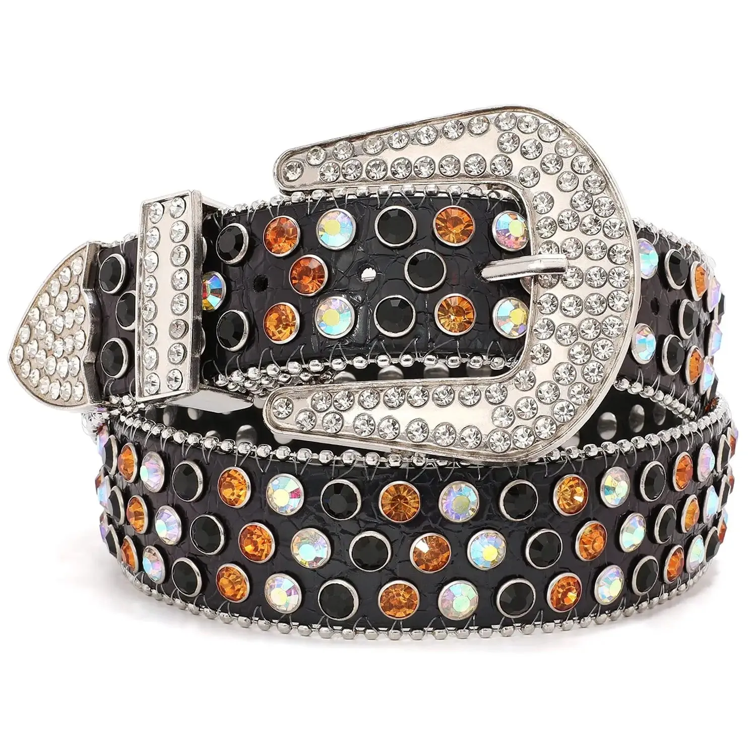 Rhinestone Belt for Men Women Western Cowboy Cowgirl Bling Studded Leather Belt for Jeans Pants