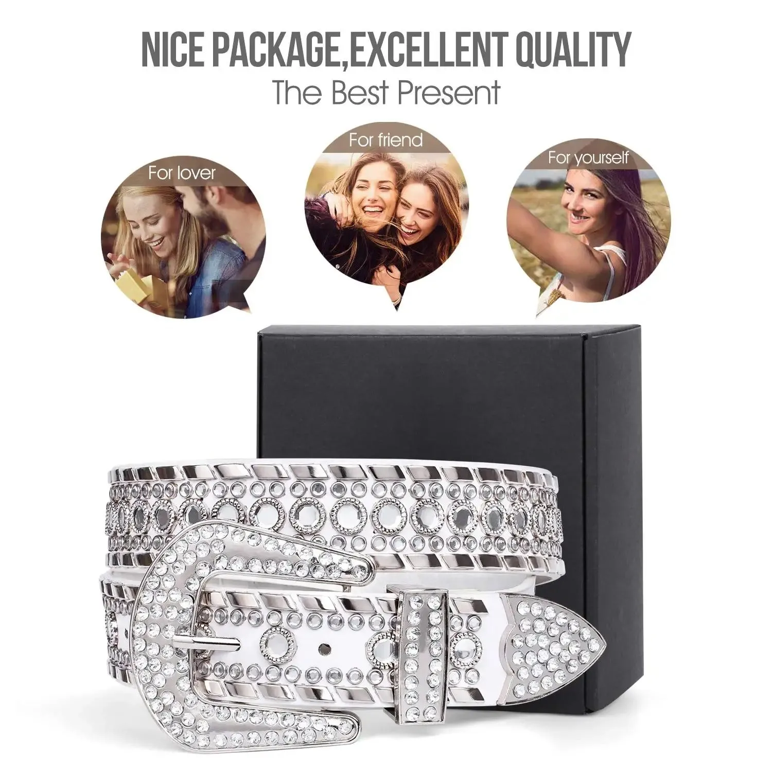 Rhinestone Belt for Men Women Western Cowboy Cowgirl Bling Studded Leather Belt for Jeans Pants