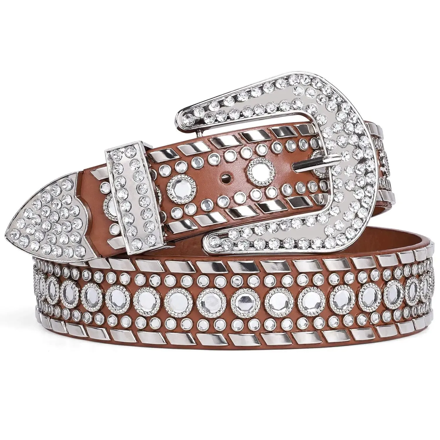 Rhinestone Belt for Men Women Western Cowboy Cowgirl Bling Studded Leather Belt for Jeans Pants