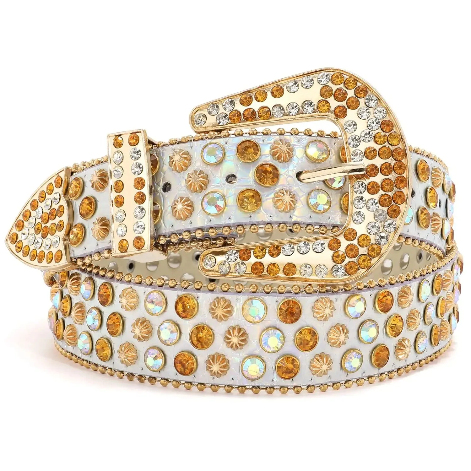 Rhinestone Belt for Men Women Western Cowboy Cowgirl Bling Studded Leather Belt for Jeans Pants