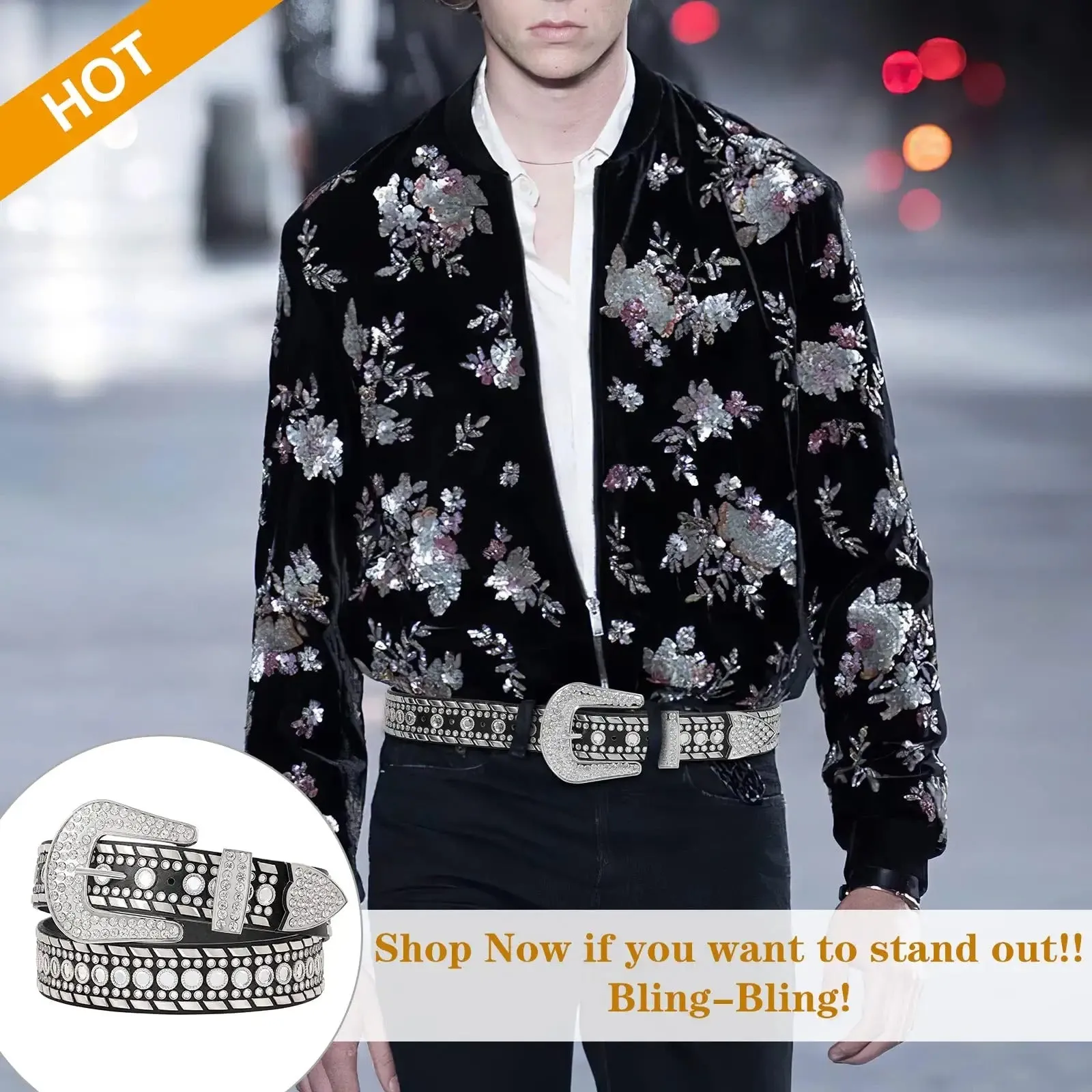 Rhinestone Belt for Men Women Western Cowboy Cowgirl Bling Studded Leather Belt for Jeans Pants