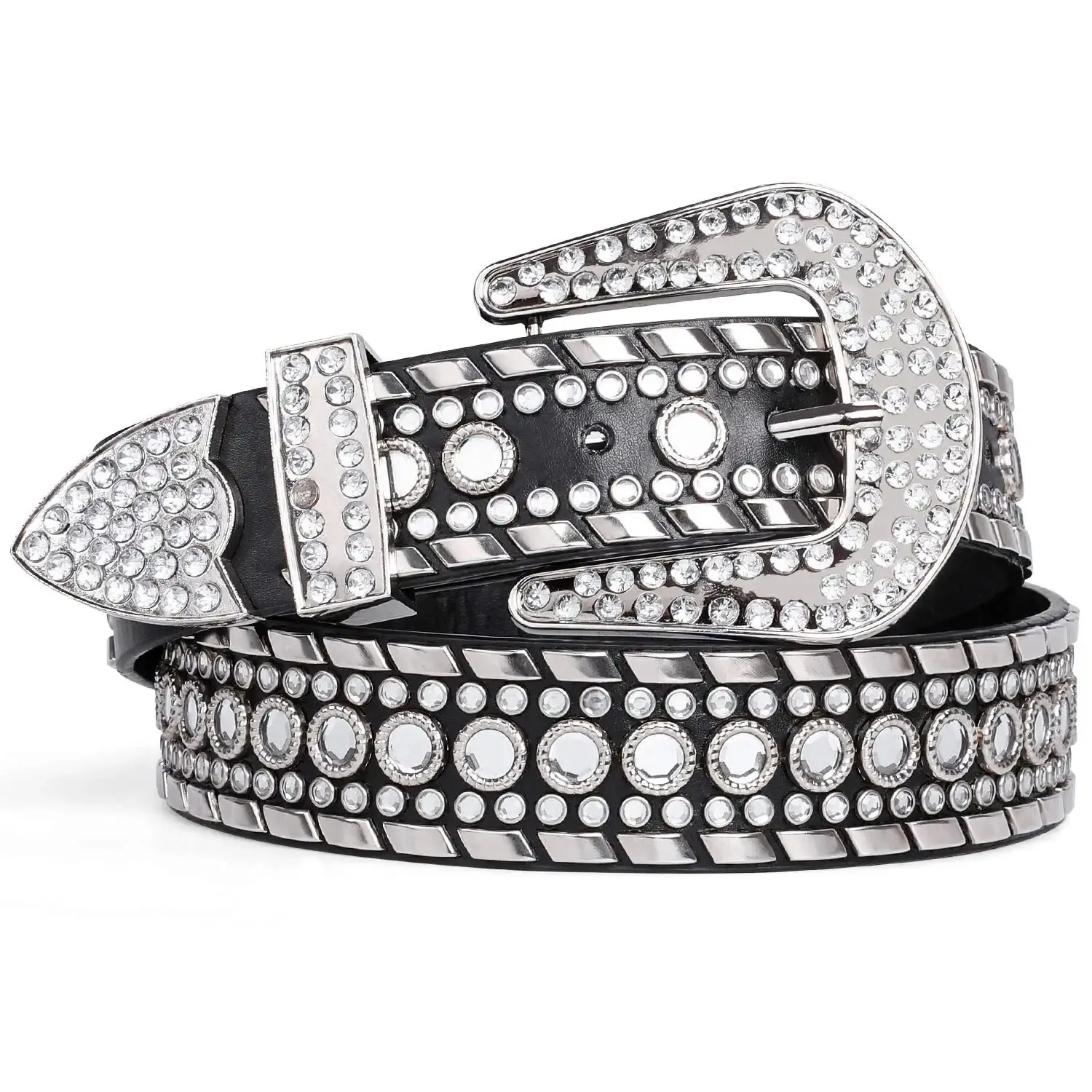 Rhinestone Belt for Men Women Western Cowboy Cowgirl Bling Studded Leather Belt for Jeans Pants