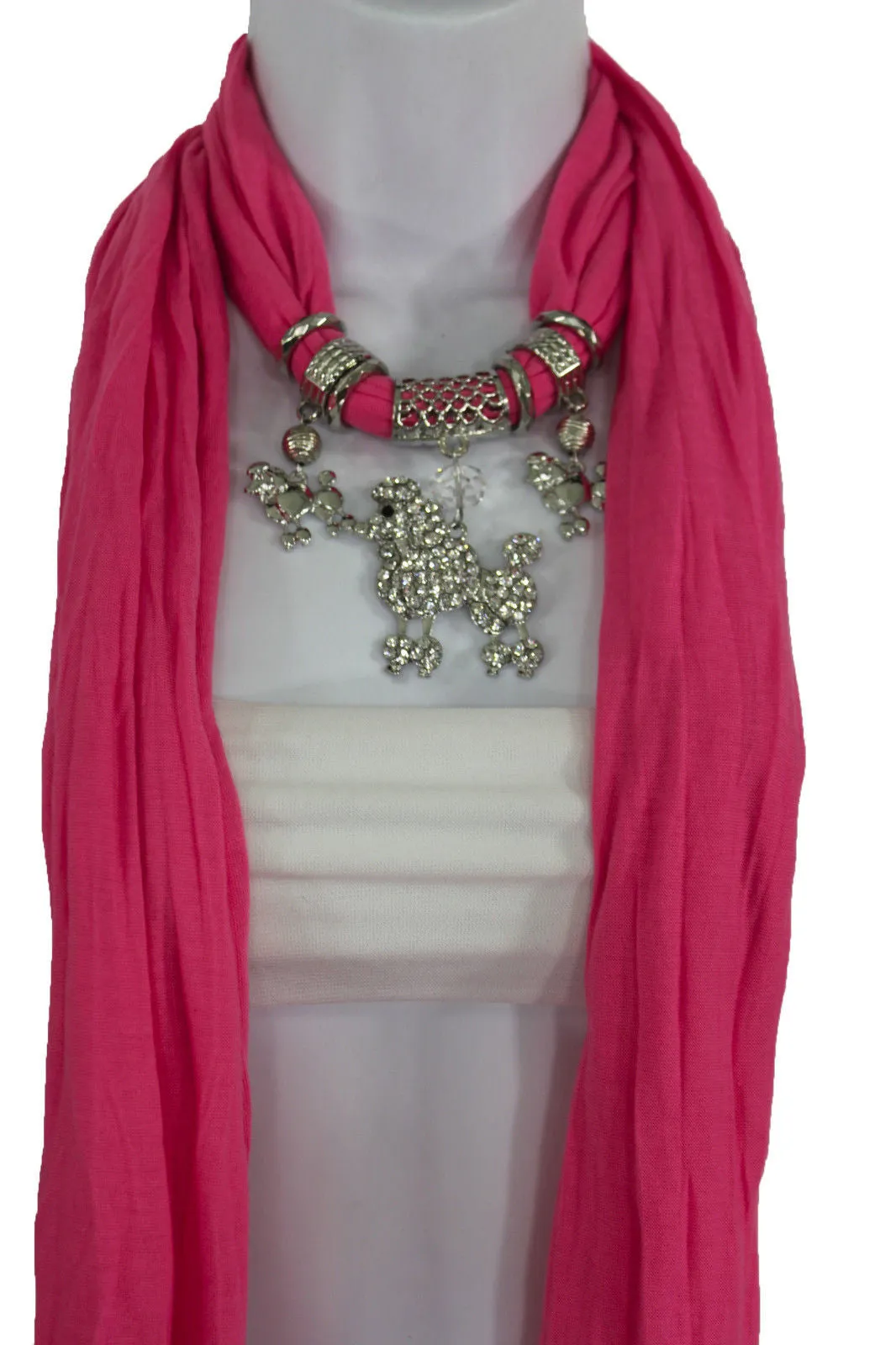 Rhinestone Poodle Dog Pendant Soft Scarf