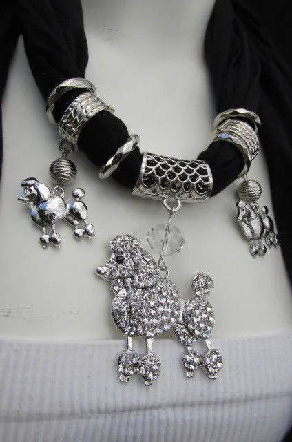 Rhinestone Poodle Dog Pendant Soft Scarf