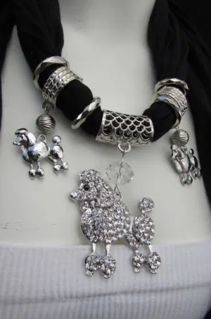 Rhinestone Poodle Dog Pendant Soft Scarf