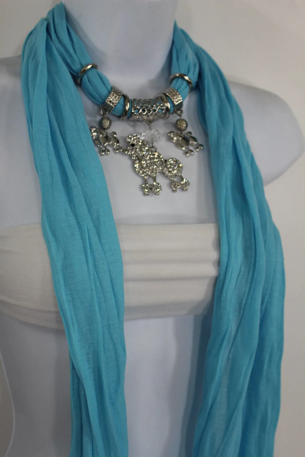 Rhinestone Poodle Dog Pendant Soft Scarf