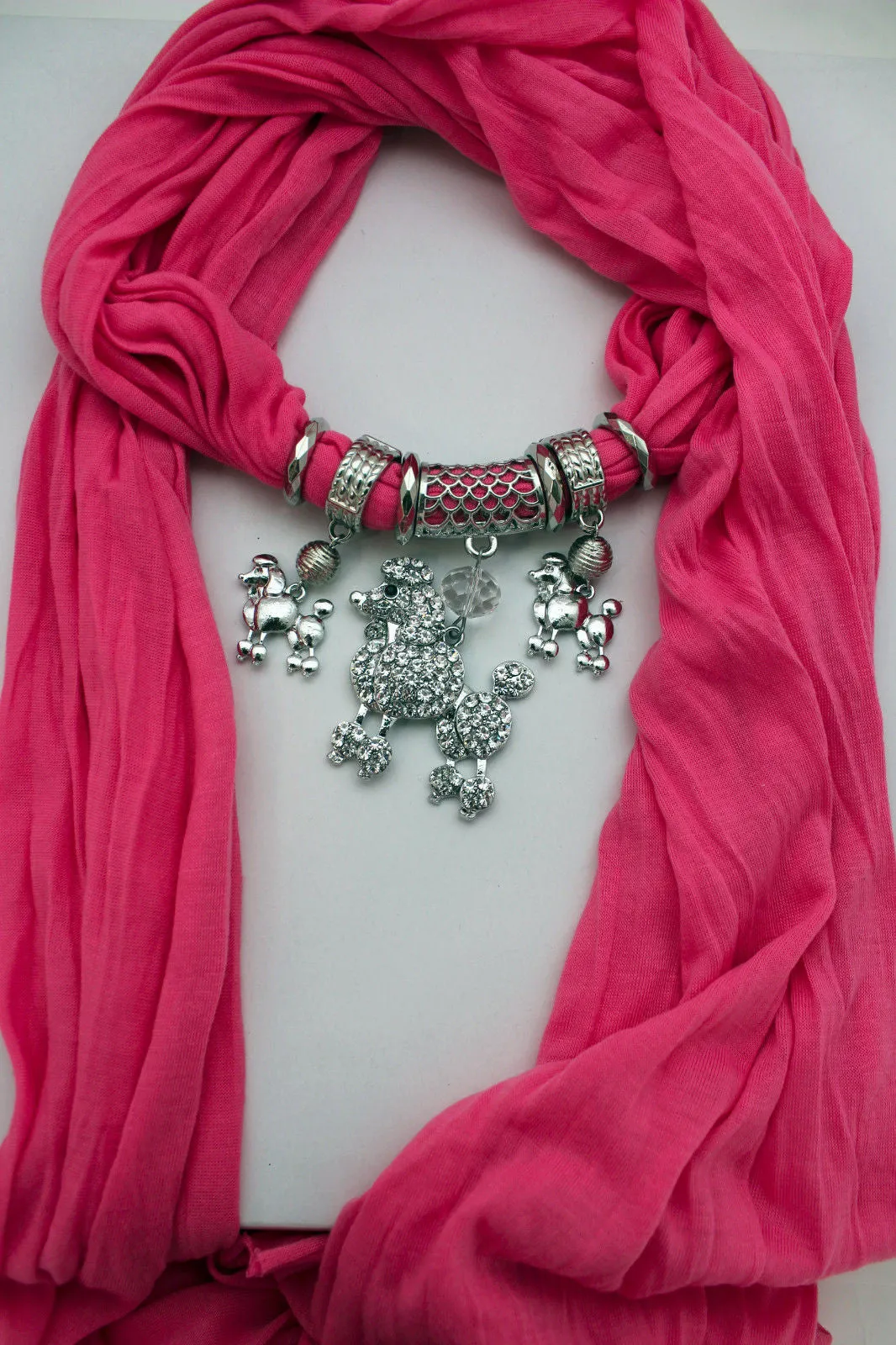 Rhinestone Poodle Dog Pendant Soft Scarf