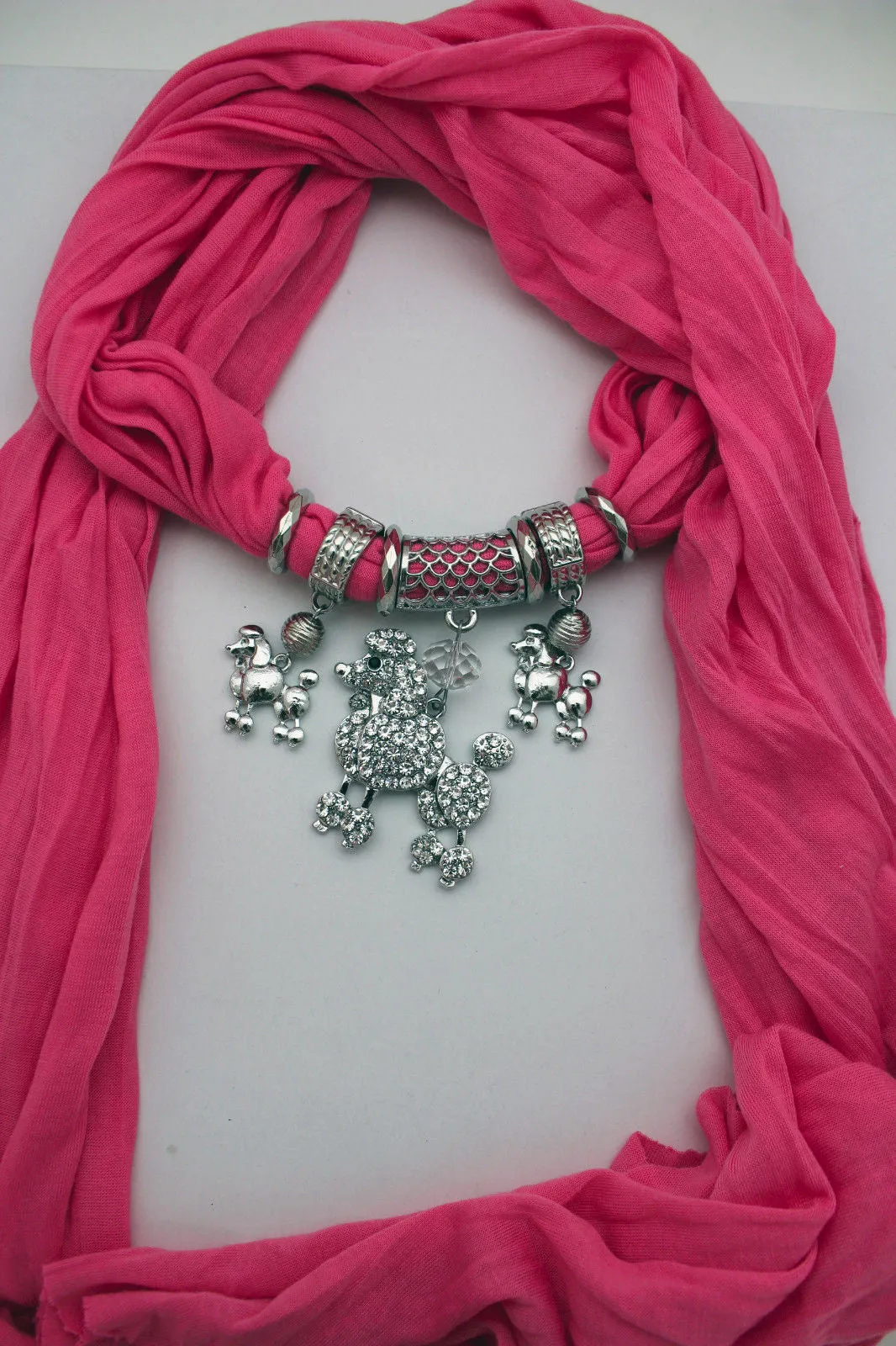 Rhinestone Poodle Dog Pendant Soft Scarf