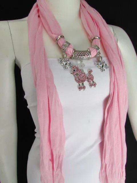 Rhinestone Poodle Dog Pendant Soft Scarf