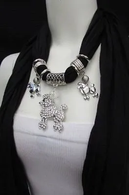 Rhinestone Poodle Dog Pendant Soft Scarf