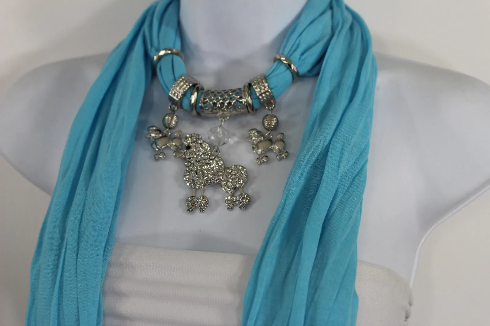 Rhinestone Poodle Dog Pendant Soft Scarf