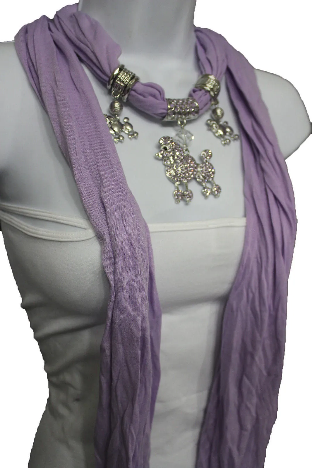Rhinestone Poodle Dog Pendant Soft Scarf