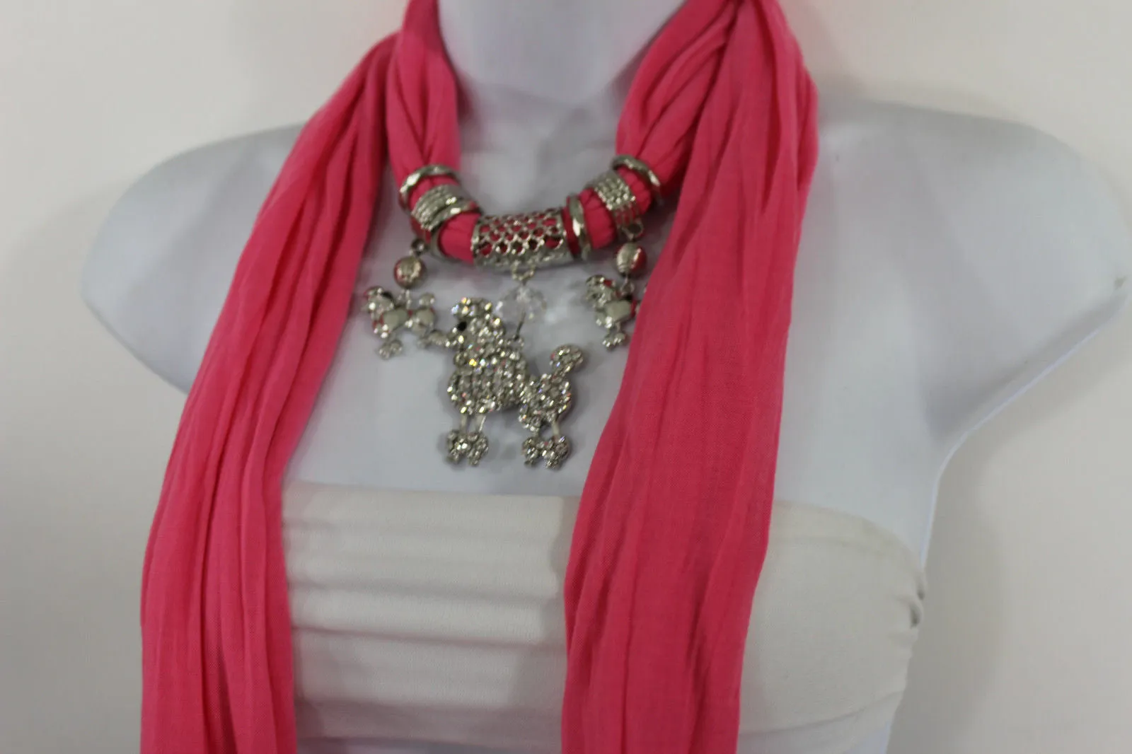 Rhinestone Poodle Dog Pendant Soft Scarf
