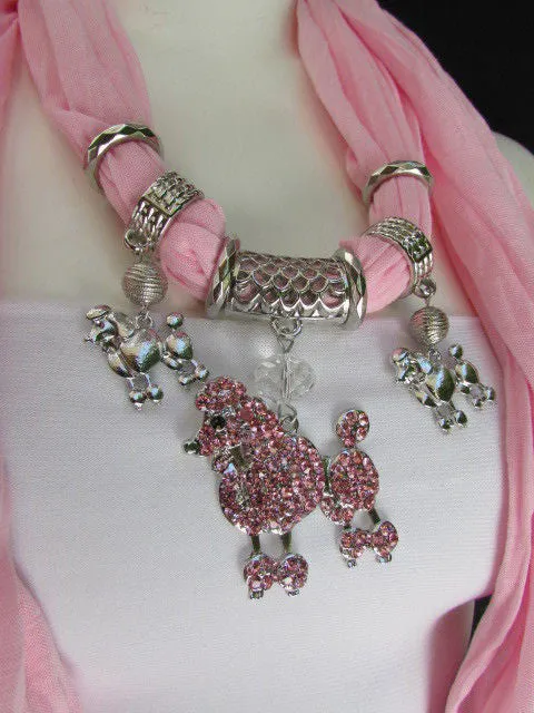 Rhinestone Poodle Dog Pendant Soft Scarf