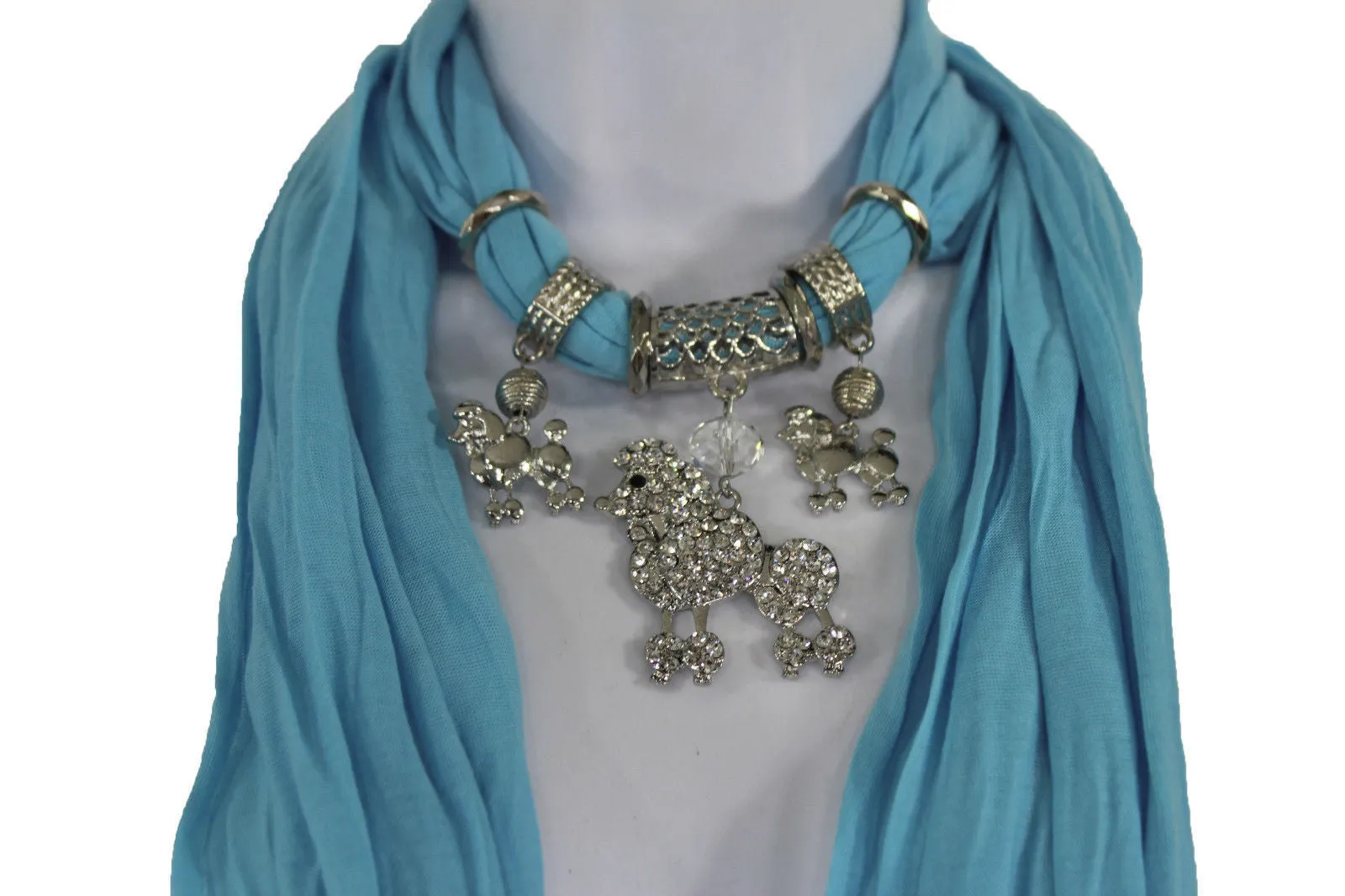 Rhinestone Poodle Dog Pendant Soft Scarf