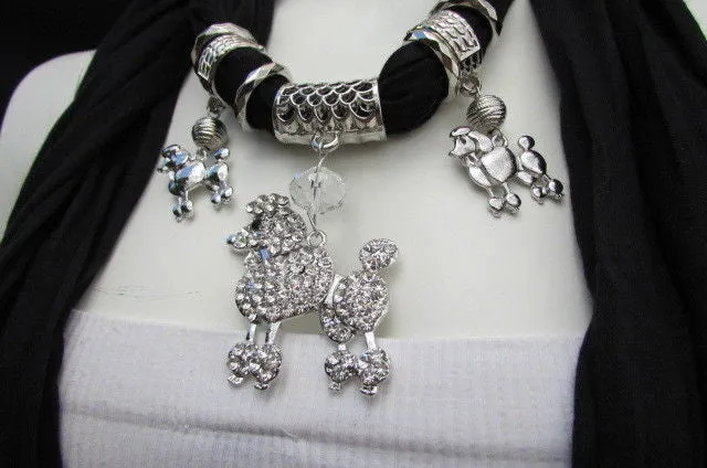 Rhinestone Poodle Dog Pendant Soft Scarf