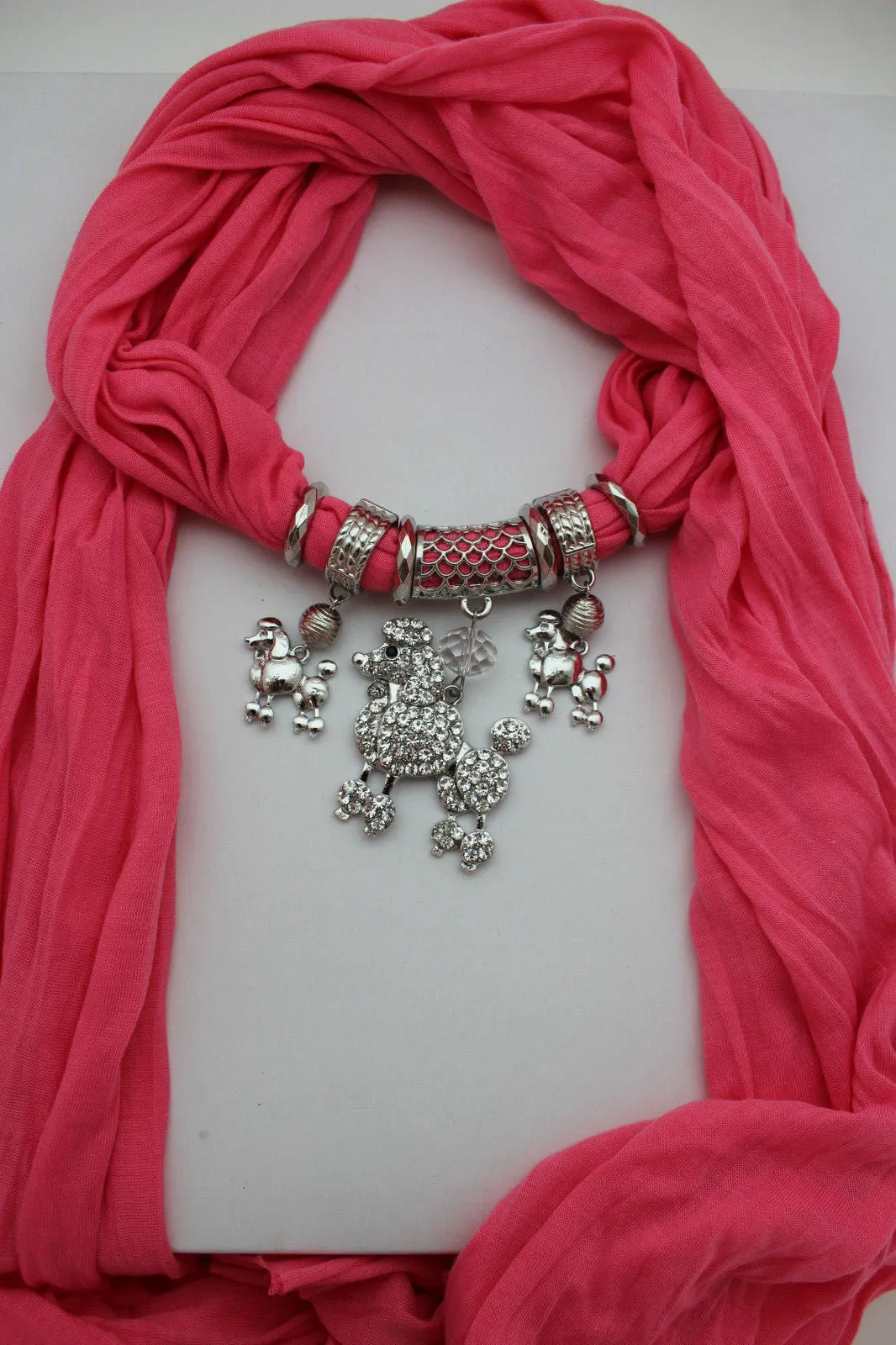 Rhinestone Poodle Dog Pendant Soft Scarf