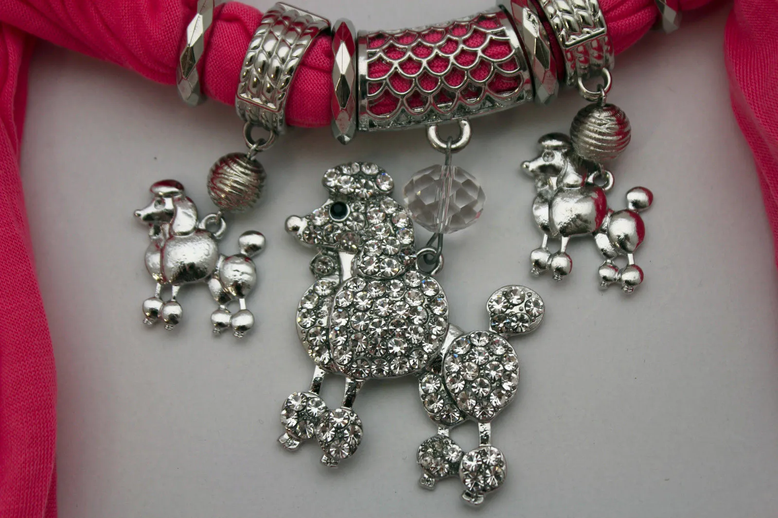 Rhinestone Poodle Dog Pendant Soft Scarf