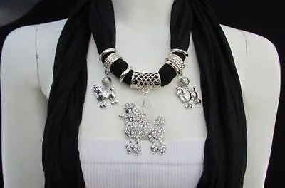 Rhinestone Poodle Dog Pendant Soft Scarf