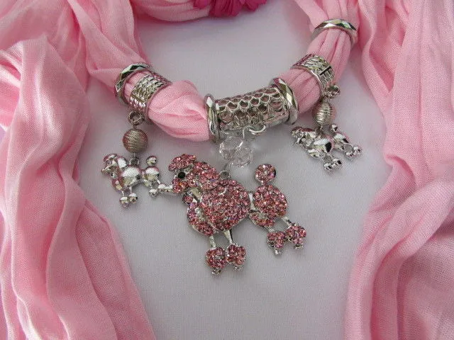 Rhinestone Poodle Dog Pendant Soft Scarf