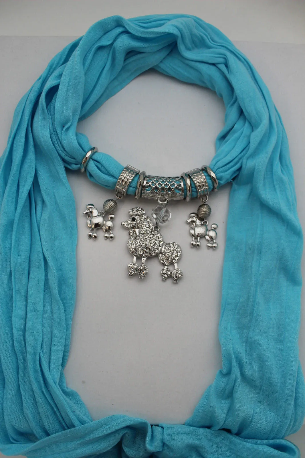 Rhinestone Poodle Dog Pendant Soft Scarf