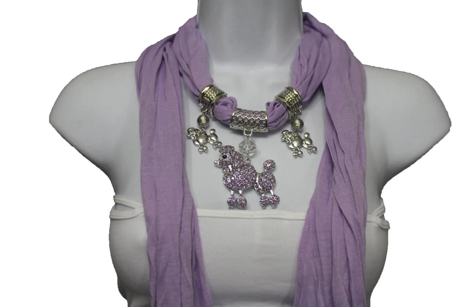 Rhinestone Poodle Dog Pendant Soft Scarf