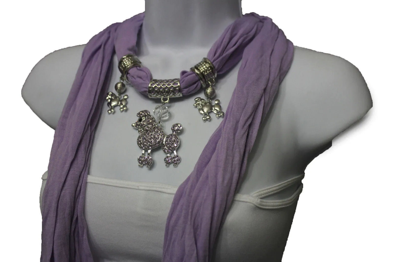 Rhinestone Poodle Dog Pendant Soft Scarf