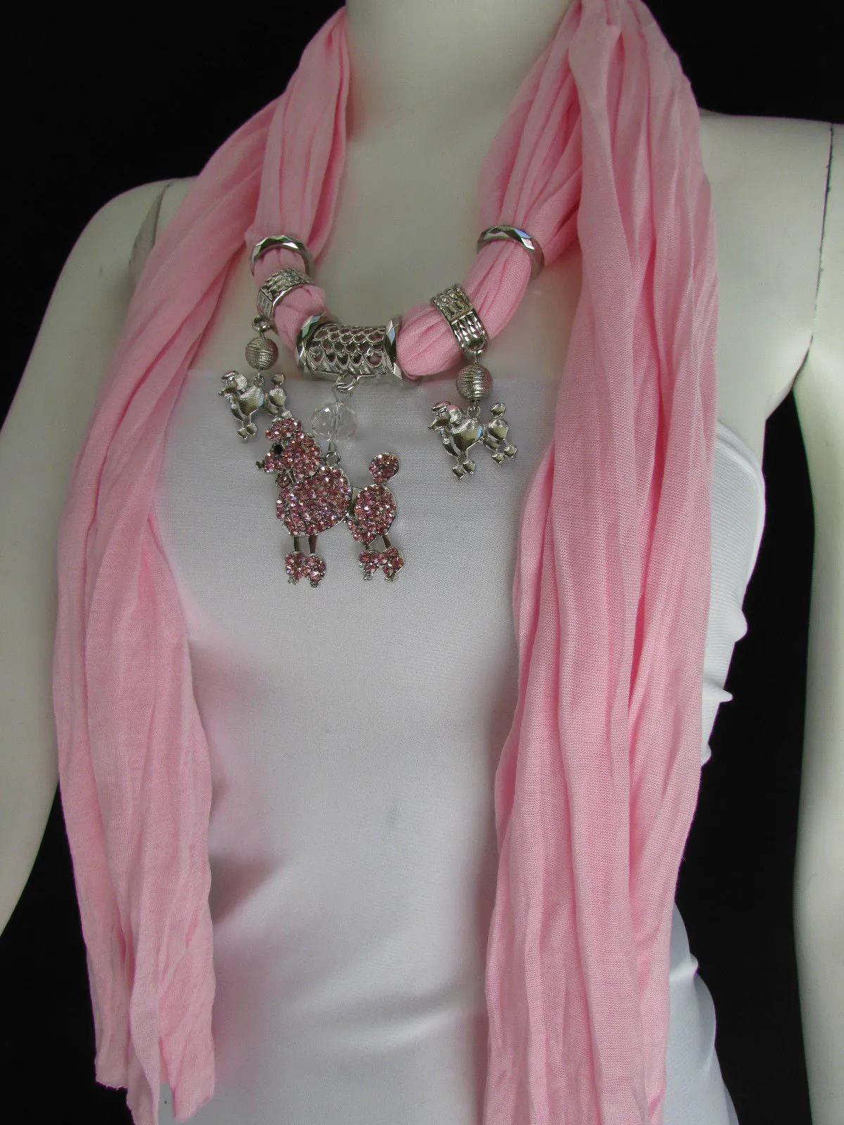 Rhinestone Poodle Dog Pendant Soft Scarf