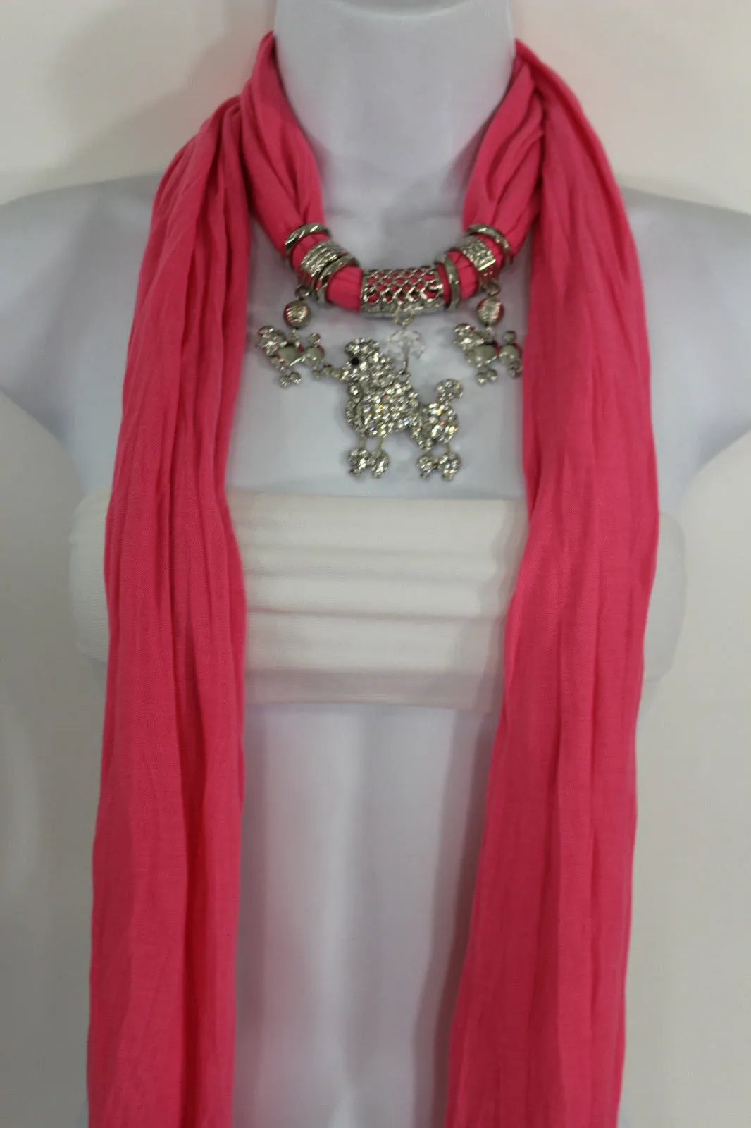 Rhinestone Poodle Dog Pendant Soft Scarf