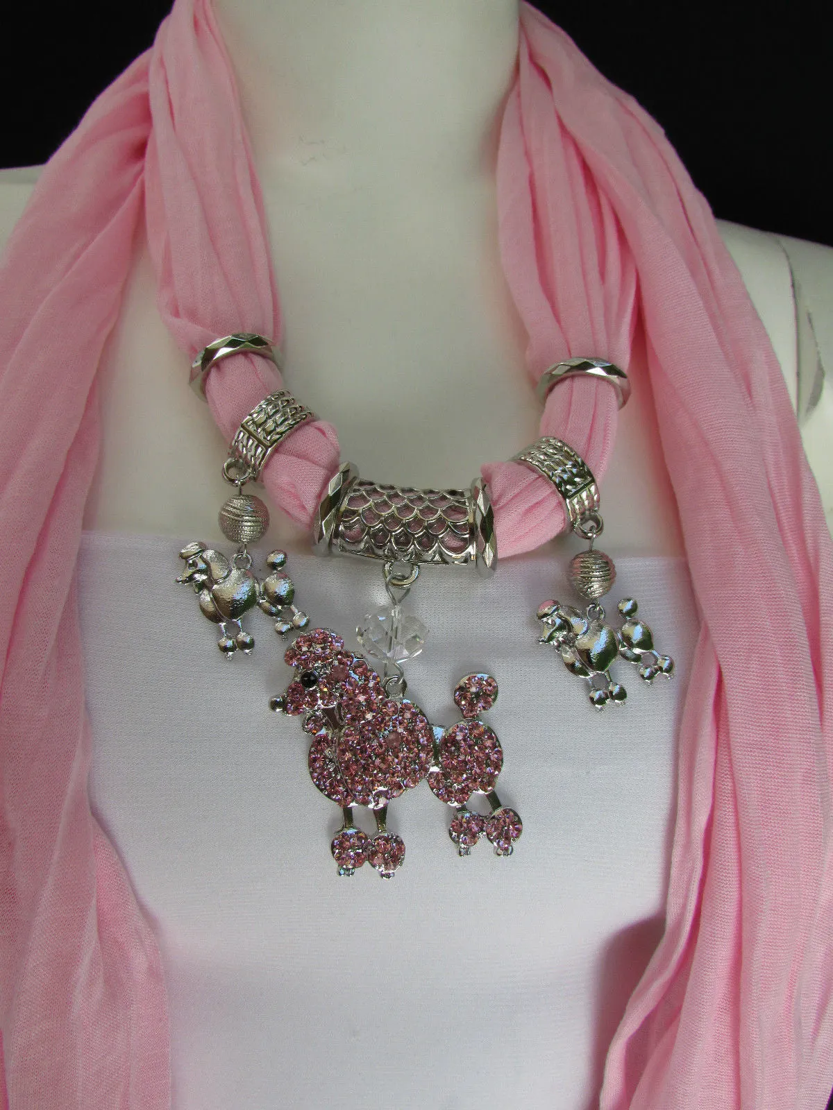 Rhinestone Poodle Dog Pendant Soft Scarf