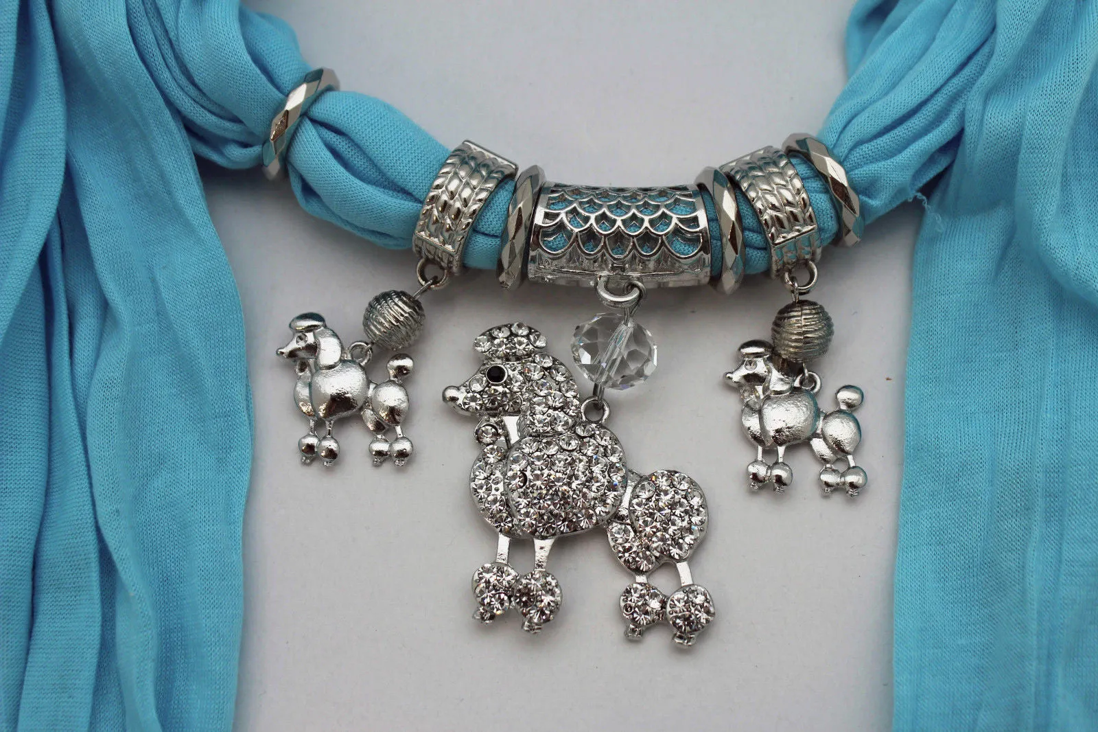Rhinestone Poodle Dog Pendant Soft Scarf