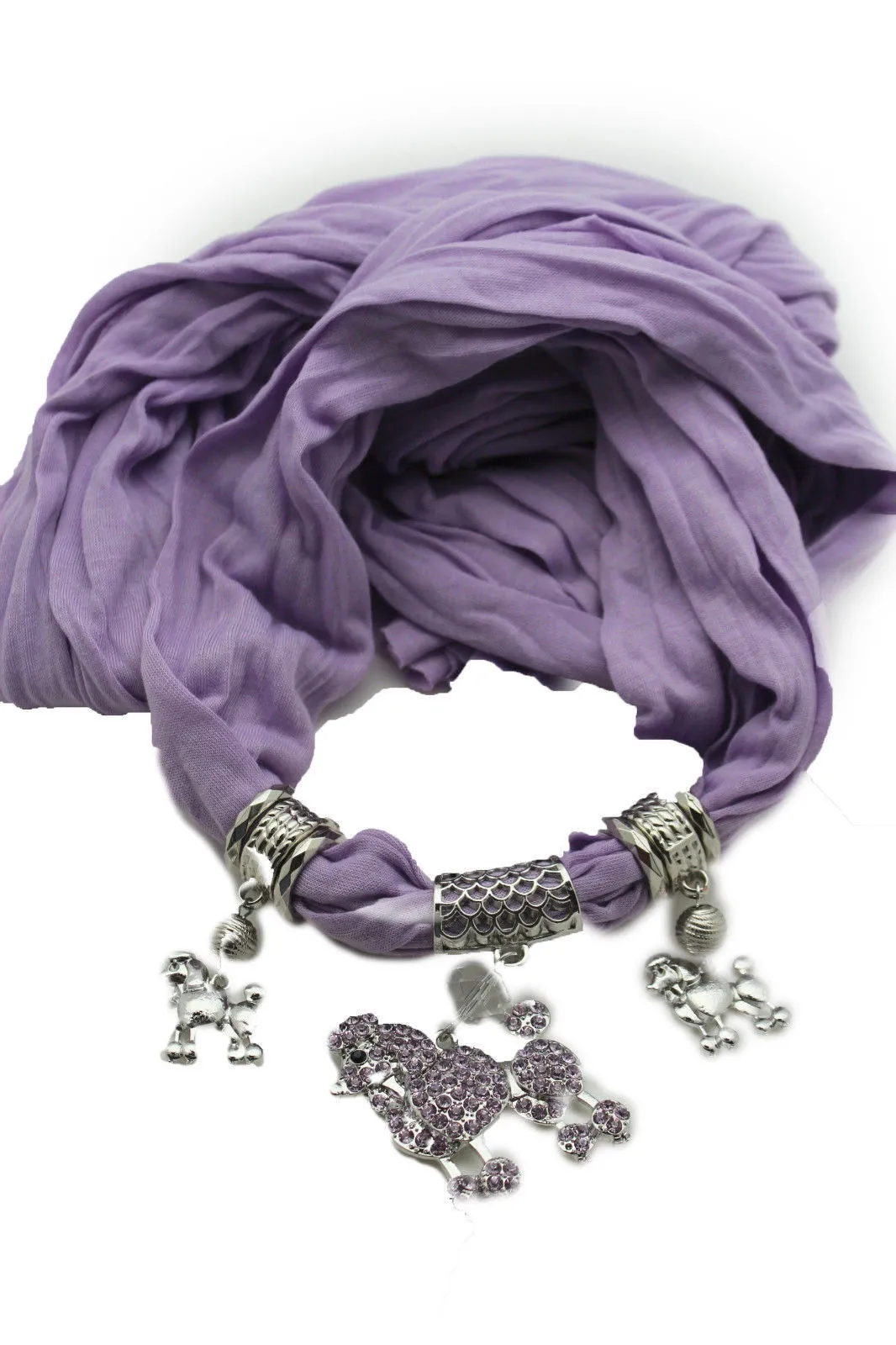 Rhinestone Poodle Dog Pendant Soft Scarf