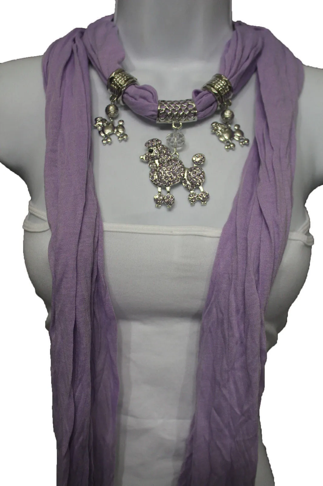 Rhinestone Poodle Dog Pendant Soft Scarf
