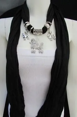 Rhinestone Poodle Dog Pendant Soft Scarf