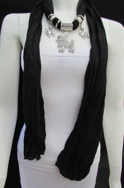 Rhinestone Poodle Dog Pendant Soft Scarf