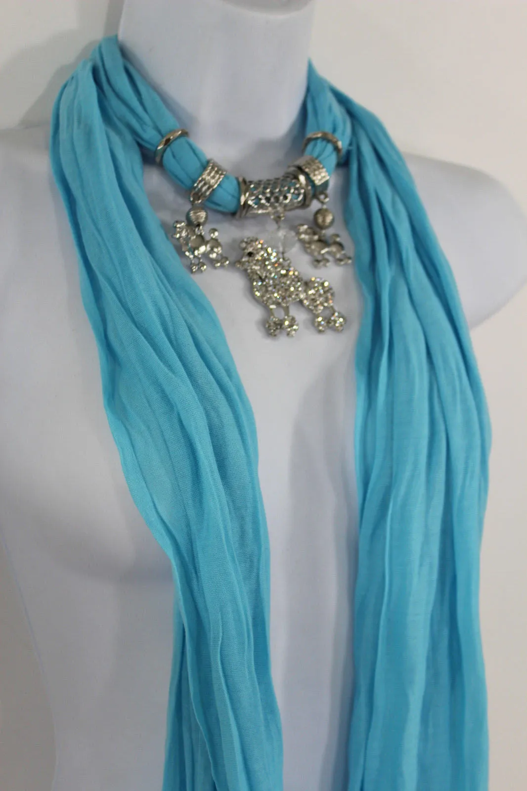 Rhinestone Poodle Dog Pendant Soft Scarf