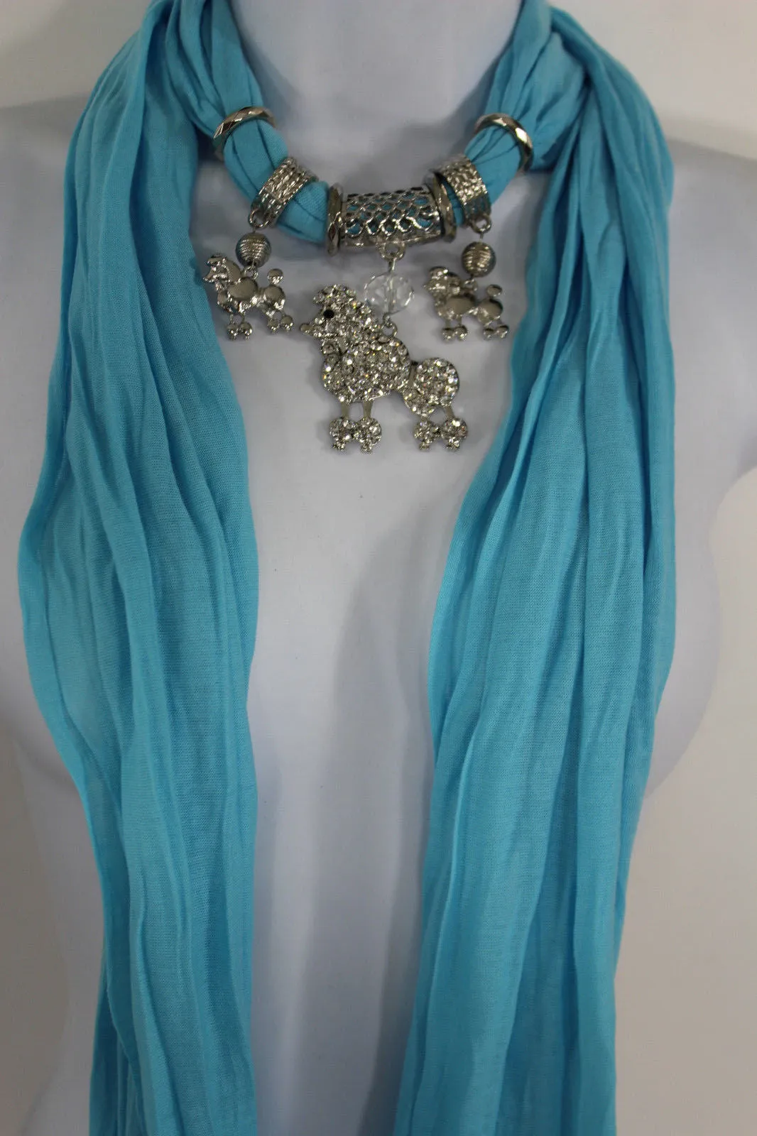 Rhinestone Poodle Dog Pendant Soft Scarf