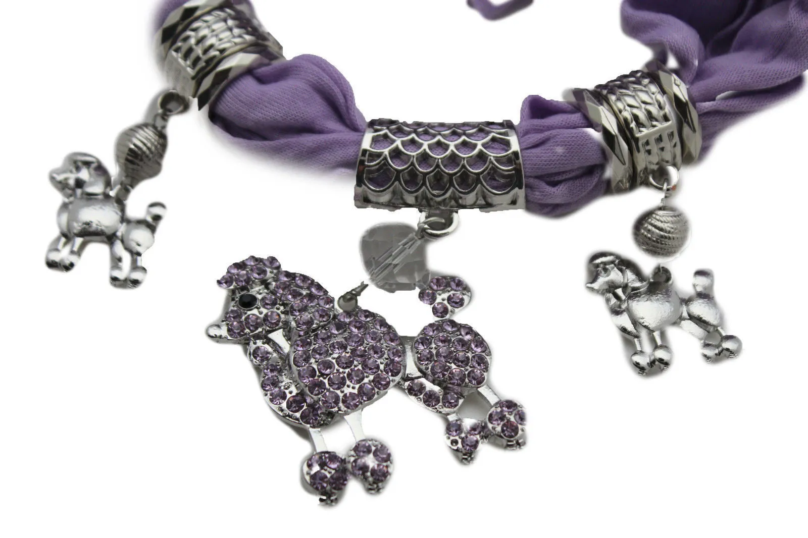 Rhinestone Poodle Dog Pendant Soft Scarf