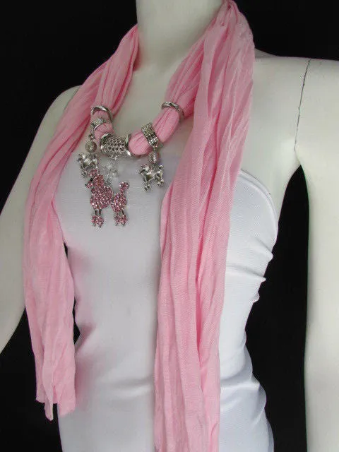 Rhinestone Poodle Dog Pendant Soft Scarf