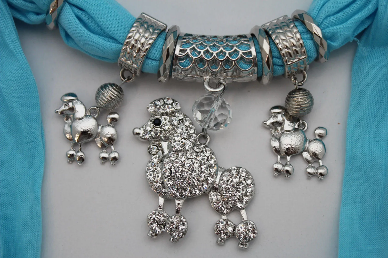Rhinestone Poodle Dog Pendant Soft Scarf