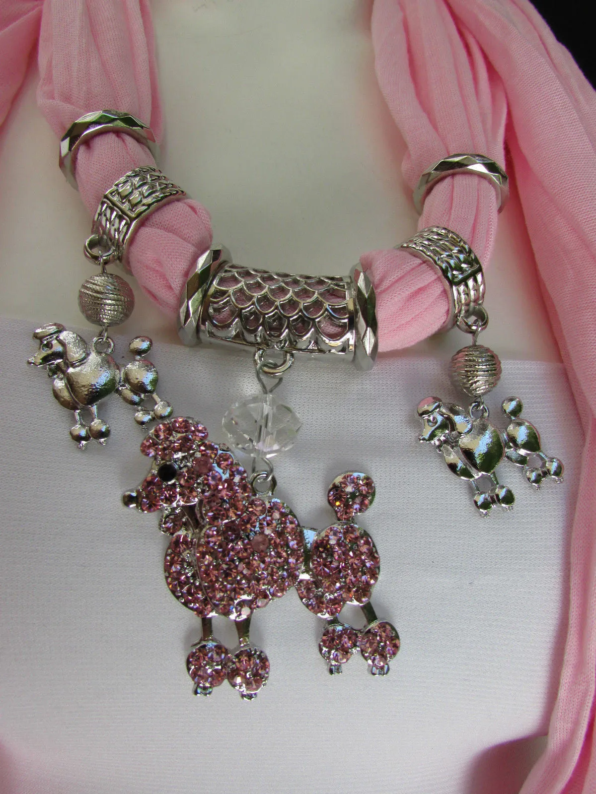 Rhinestone Poodle Dog Pendant Soft Scarf