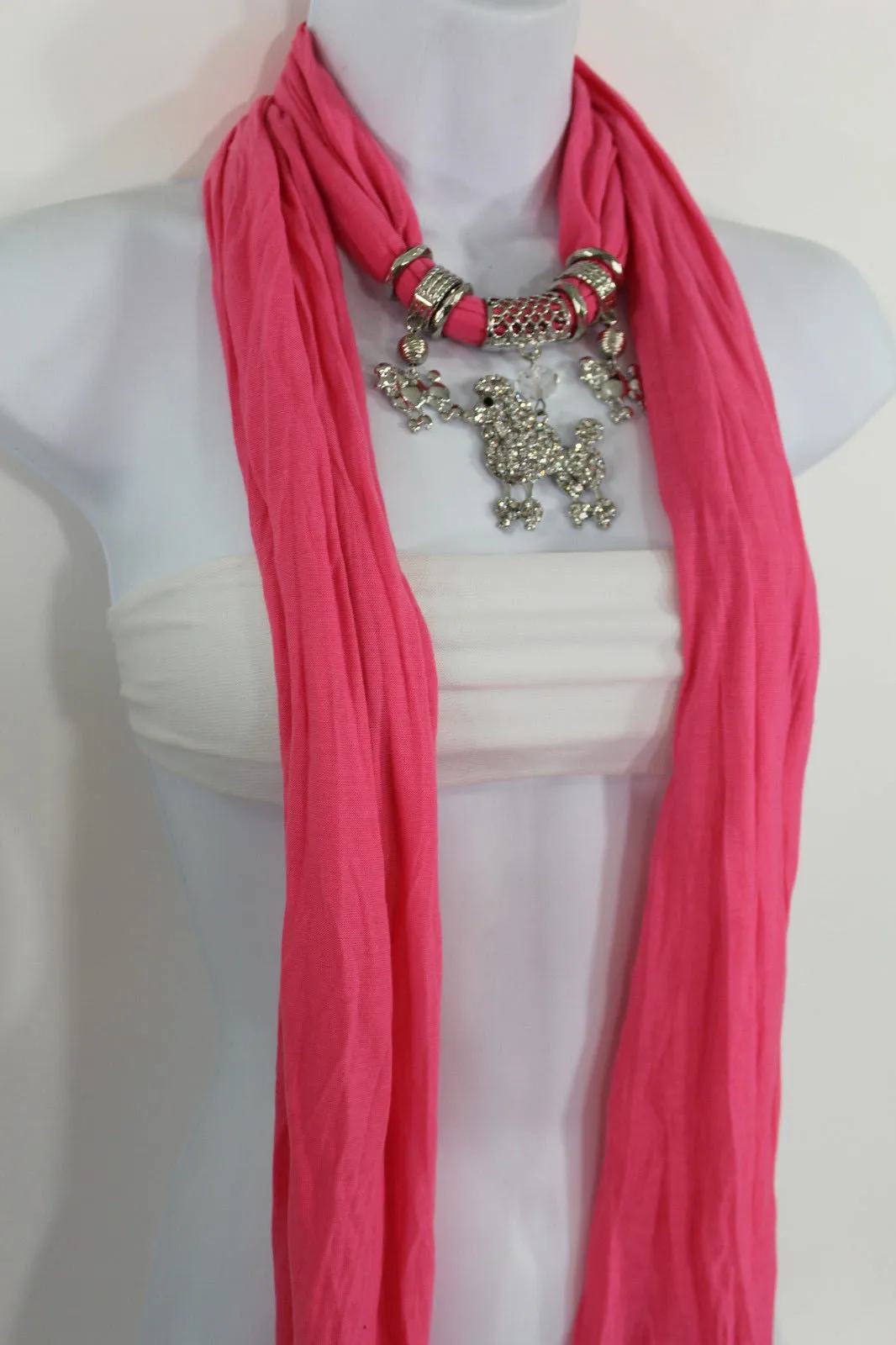 Rhinestone Poodle Dog Pendant Soft Scarf