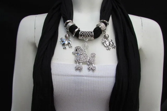 Rhinestone Poodle Dog Pendant Soft Scarf
