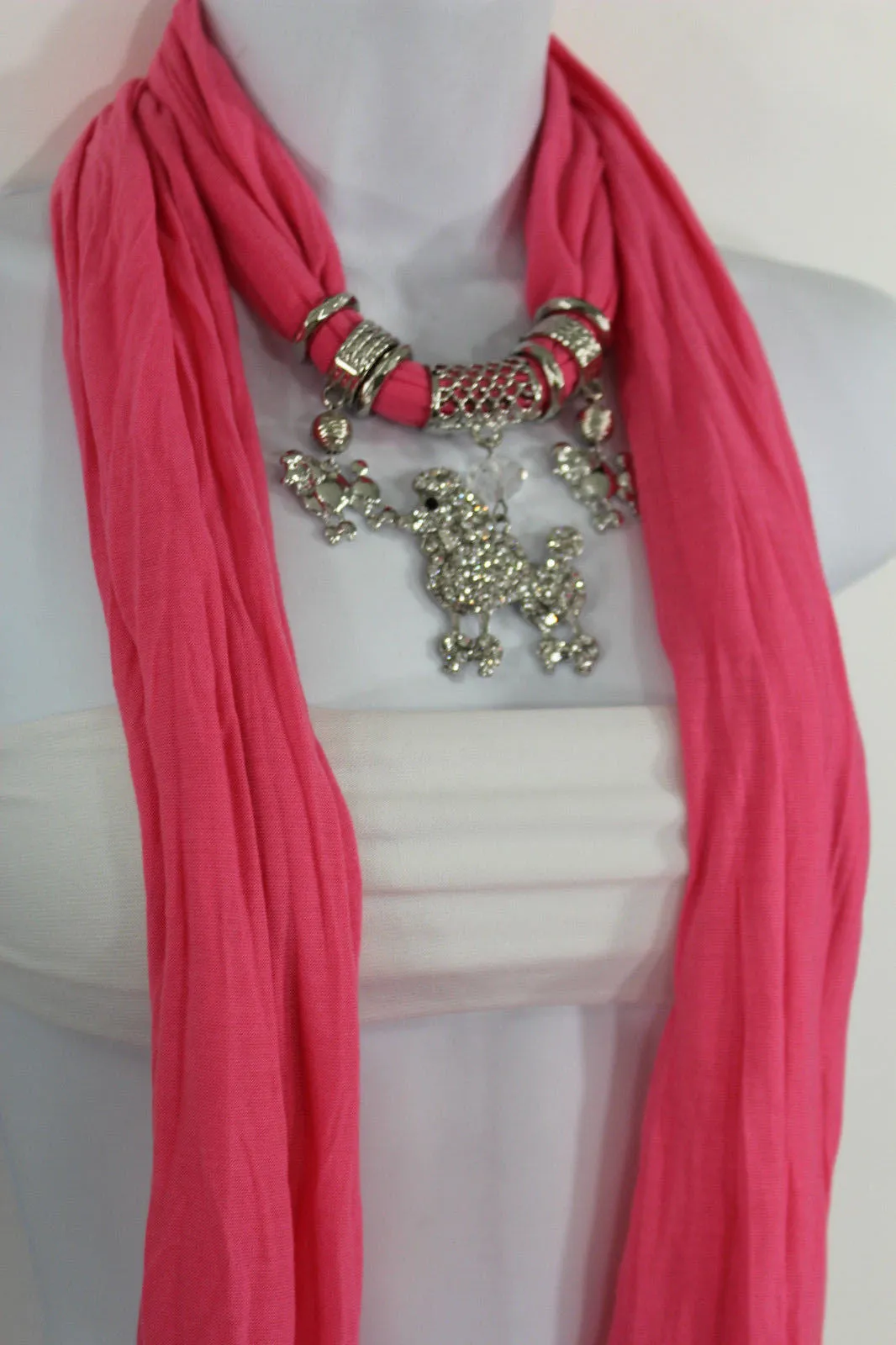 Rhinestone Poodle Dog Pendant Soft Scarf