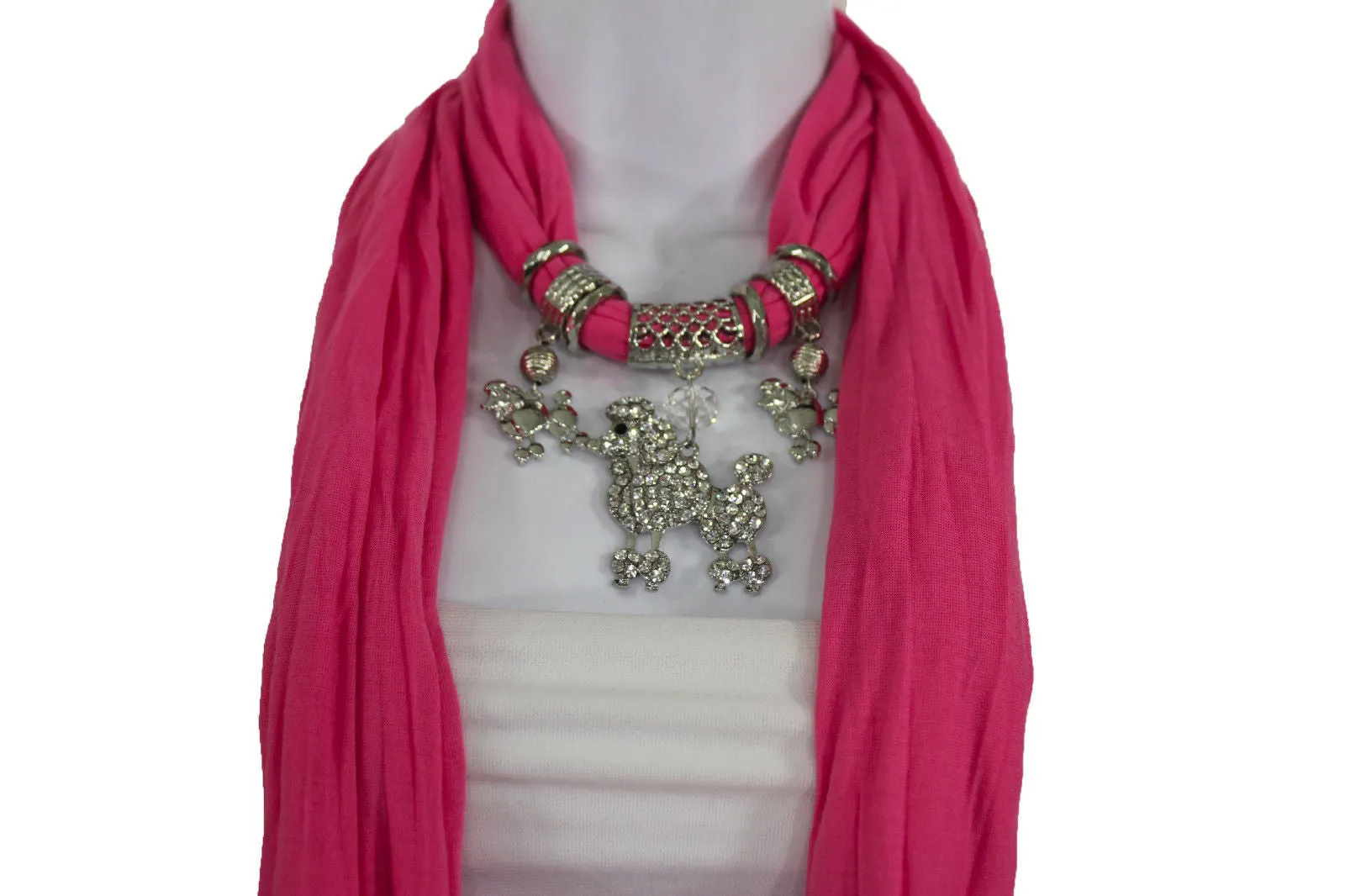 Rhinestone Poodle Dog Pendant Soft Scarf